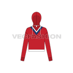 Womens v-neck crop hoodie flat sketch, front view