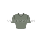 Womens v-neck crop tee flat sketch, front view