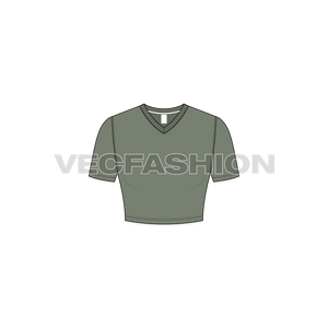 A vector template for Women's V-neck Crop Tee. It has ribbed neckline with cropped v neck. It is rendered in army green color.