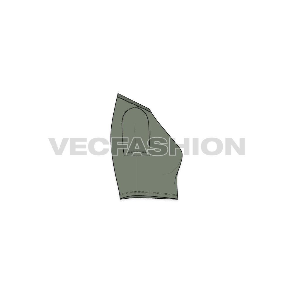 Womens v-neck crop tee flat sketch, side view