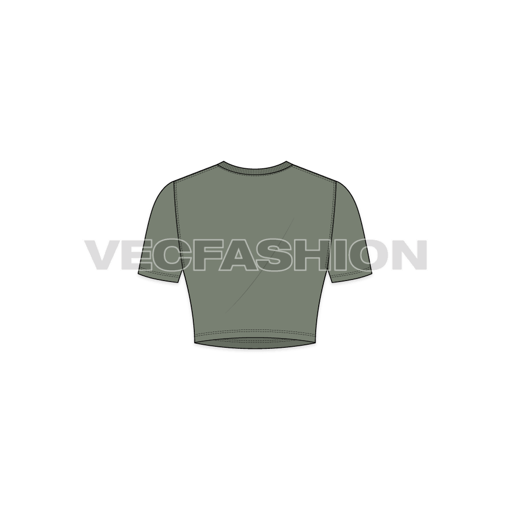 Womens v-neck crop tee flat sketch, back view