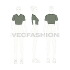 Womens v-neck crop tee flat sketch, croqui sketch
