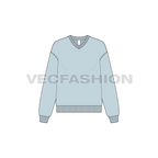 Womens v-neck drop shoulder sweatshirt flat sketch, front view