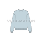 Womens v-neck drop shoulder sweatshirt flat sketch, back view