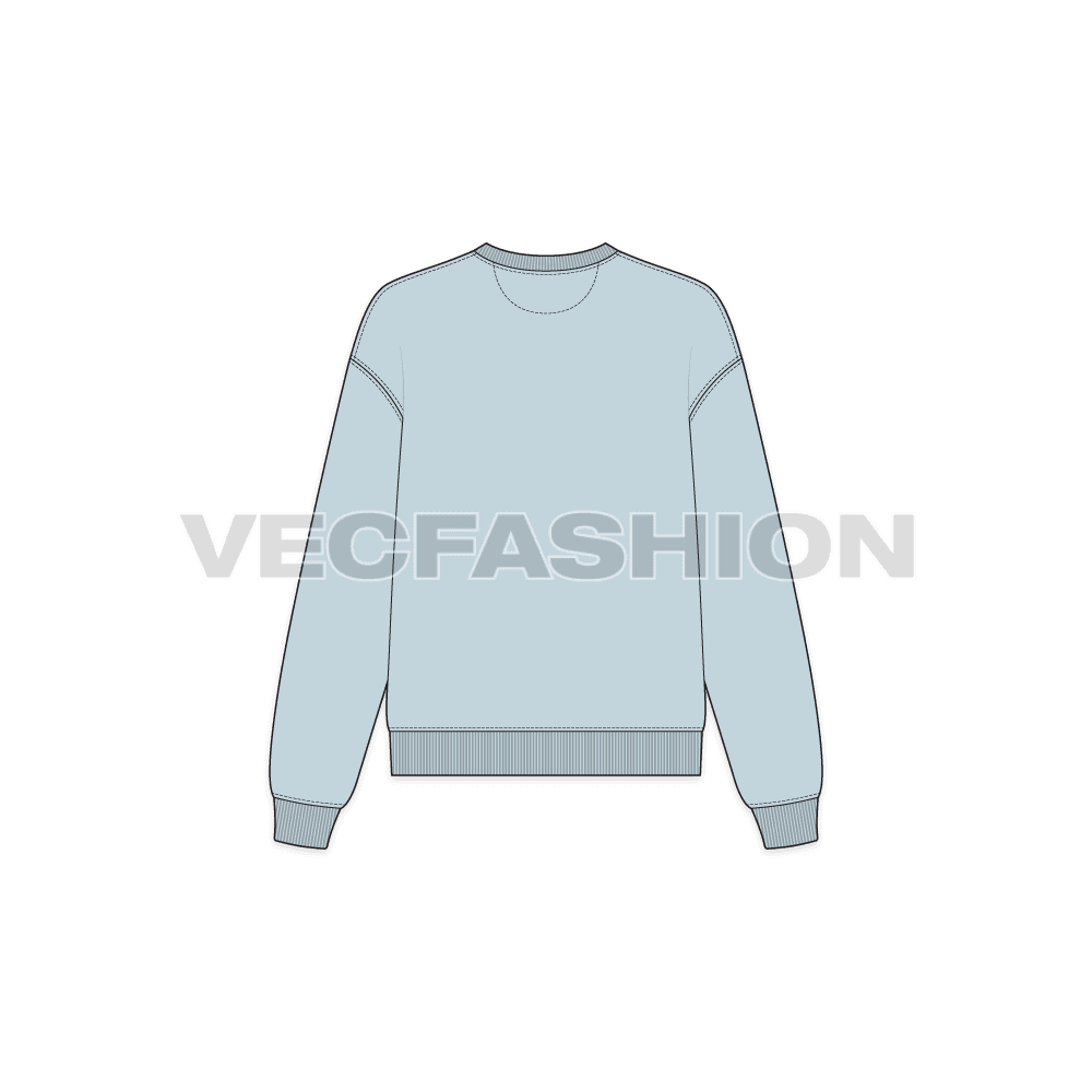 Womens v-neck drop shoulder sweatshirt flat sketch, back view