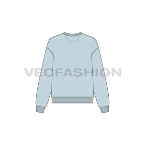 A vector illustrator sketch template of Women's V-neck Drop Shoulder Sweatshirt. It is illustrated with Front, Side and Back view. It has rib on neck, sleeve cuffs and bottom hem.