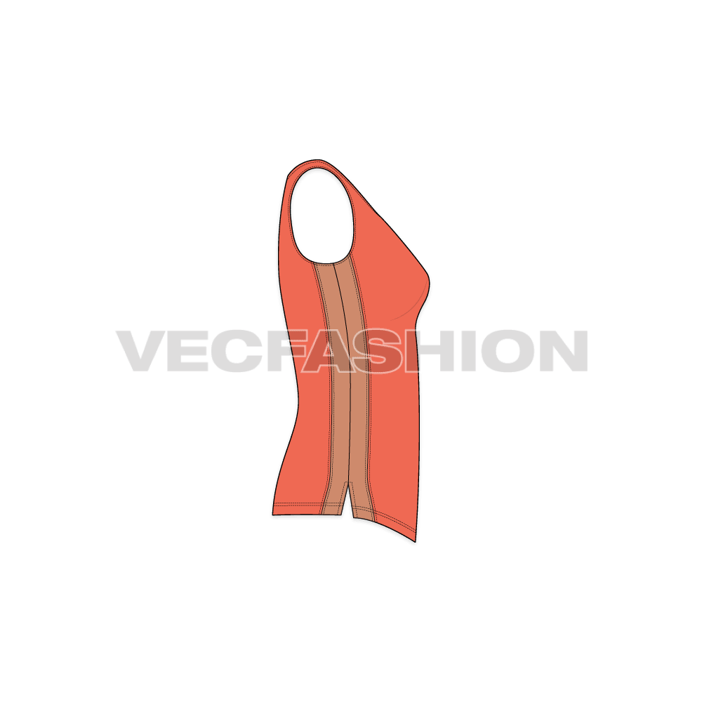 A princess cut line Women's Fashion Top Vector Template. This top length is coming just under High Hip. For comfort of ease, a side vent is added on side seams. This Fashion Top has an extended Front and flatter at the back.