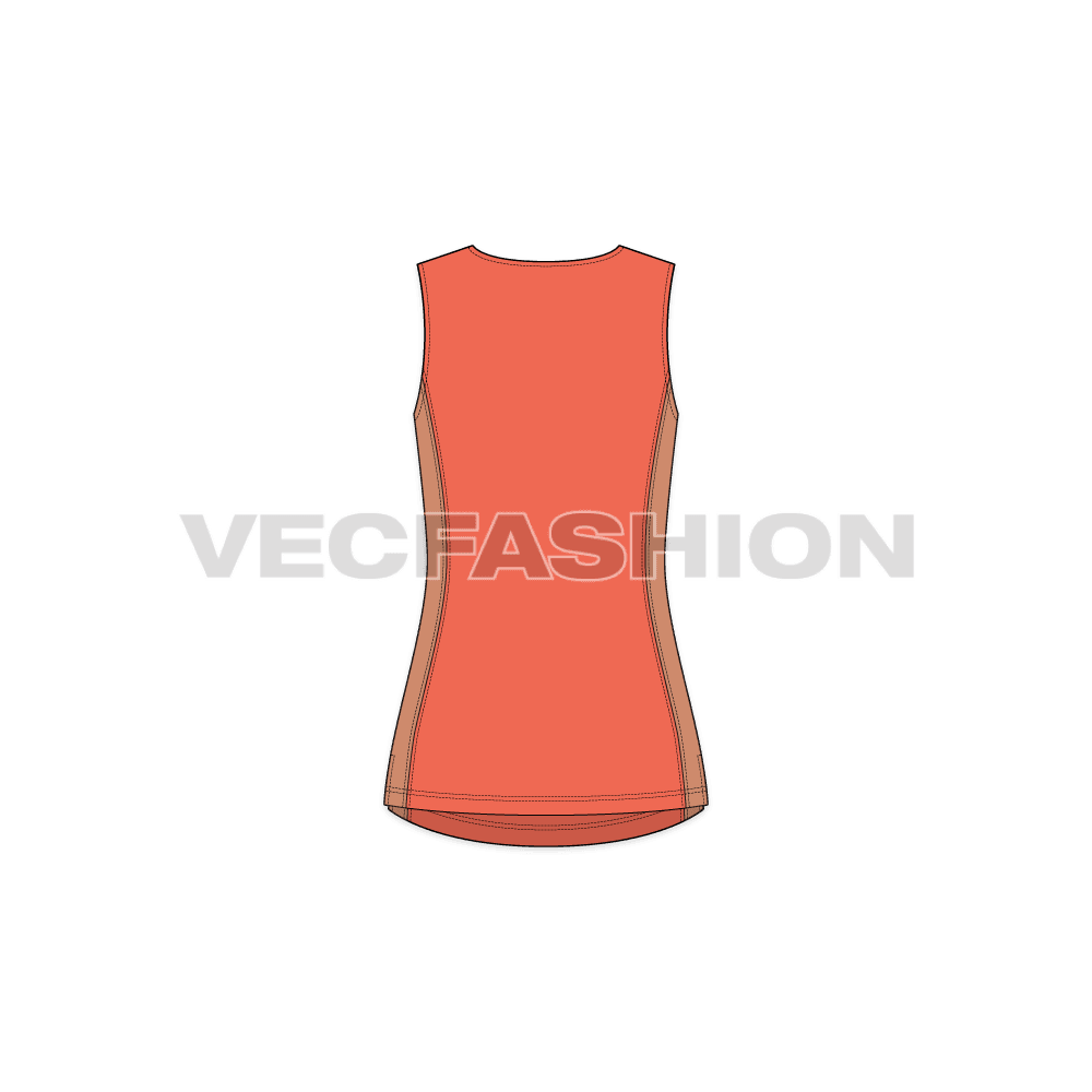 Womens v-neck fitted top flat sketch, back view