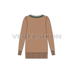 Womens v-neck long sweater flat sketch, back view