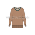 Womens v-neck long sweater flat sketch, front view