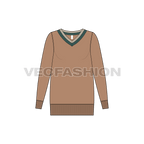 Womens v-neck long sweater flat sketch, front view