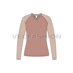 Womens v-neck raglan sleeve flat sketch, front view