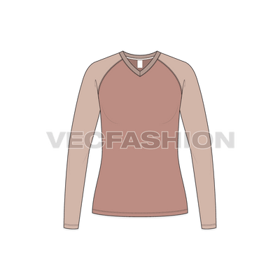 A vector fashion template for Women's V-neck Raglan Sleeve. 