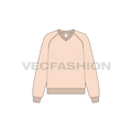 Womens v-neck raglan sleeve sweatshirt flat sketch, front view