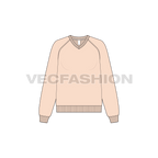 Womens v-neck raglan sleeve sweatshirt flat sketch, front view