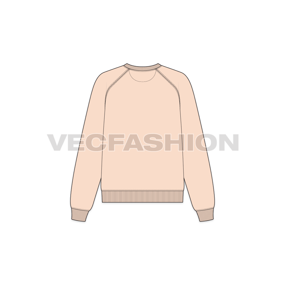 Womens v-neck raglan sleeve sweatshirt flat sketch, back view