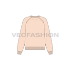 Womens v-neck raglan sleeve sweatshirt flat sketch, back view