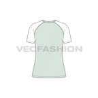 Womens v-neck raglan sleeved tee flat sketch, back view