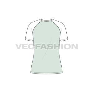 A vector template for Women's V-neck Raglan Sleeved Tee. It has ribbed neckline with contrast sleeves.
