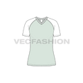 Womens v-neck raglan sleeved tee flat sketch, front view