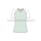 Womens v-neck raglan sleeved tee flat sketch, front view