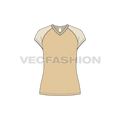 Womens v-neck raglan tee flat sketch, front view