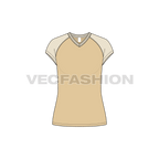 Womens v-neck raglan tee flat sketch, front view