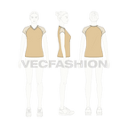 Womens v-neck raglan tee flat sketch, croqui sketch
