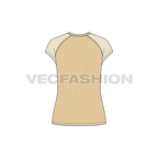 Womens v-neck raglan tee flat sketch, back view