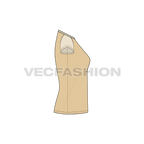 Womens v-neck raglan tee flat sketch, side view
