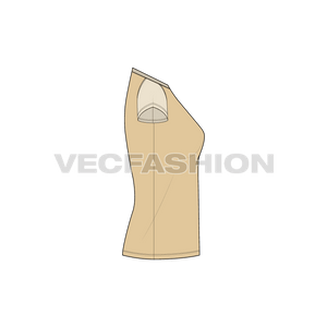 A vector template for Women's V-neck Raglan Tee. It has ribbed V-neck detailing. It is rendered in a very nice cream color with sleeves being a skin color.