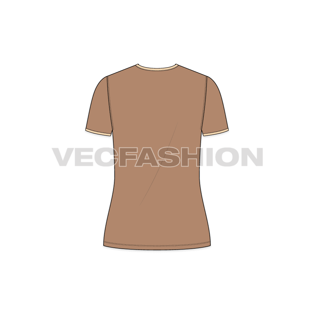 Womens v-neck ringer tee flat sketch, back view
