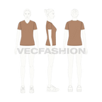 Womens v-neck ringer tee flat sketch, croqui sketch