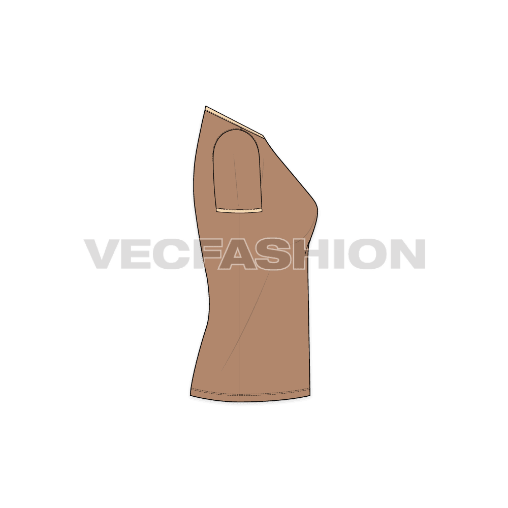 Womens v-neck ringer tee flat sketch, side view