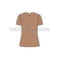 Womens v-neck ringer tee flat sketch, front view