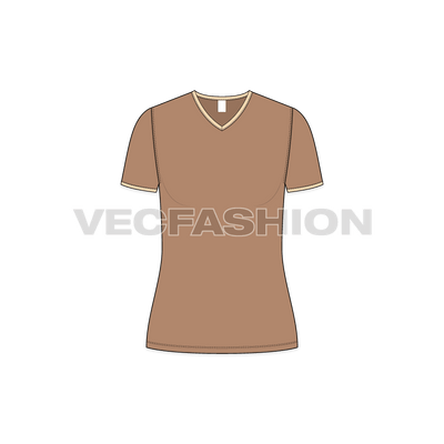 A vector template for Women's V-neck Ringer Tee.