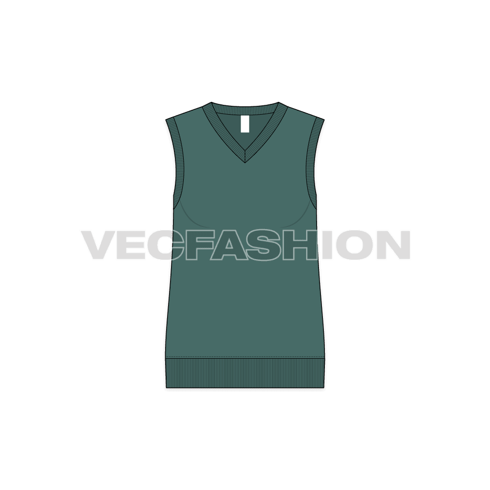 Womens v neck sweater vest flat sketch, front view