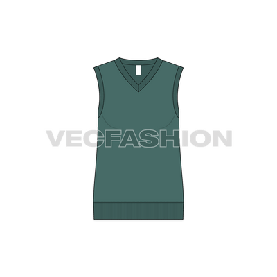 A clean template for Women's V Neck Sleeveless Sweater Vest in forest green color. This template have soft and thick Rib on Neck, Arm holes and Bottom hem.