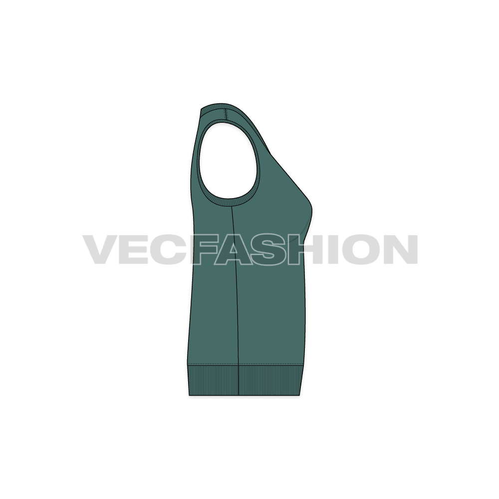 Womens v neck sweater vest flat sketch, side view