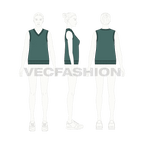 Womens v neck sweater vest flat sketch, croqui sketch