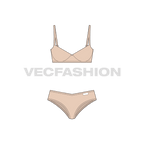 Womens v-shape underwear set flat sketch, front view