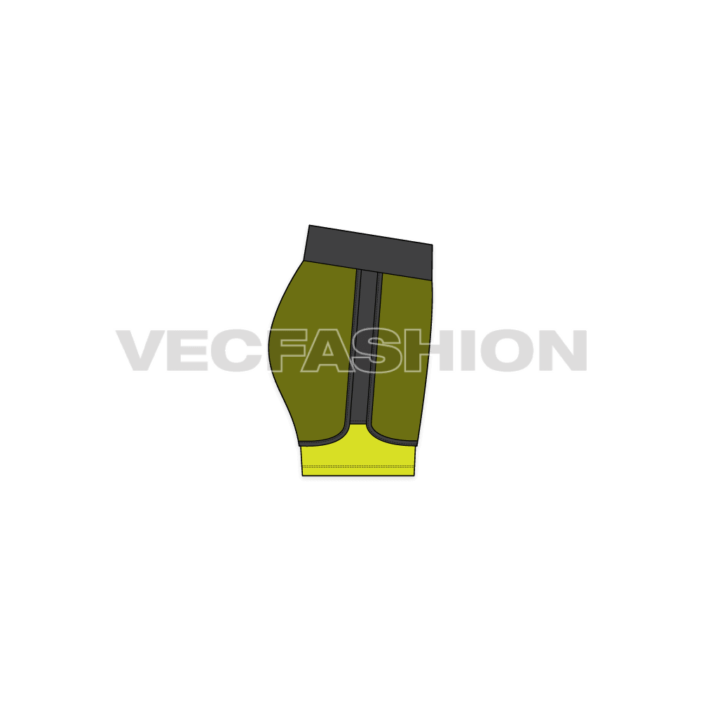 Womens vector gym shorts flat sketch, side view