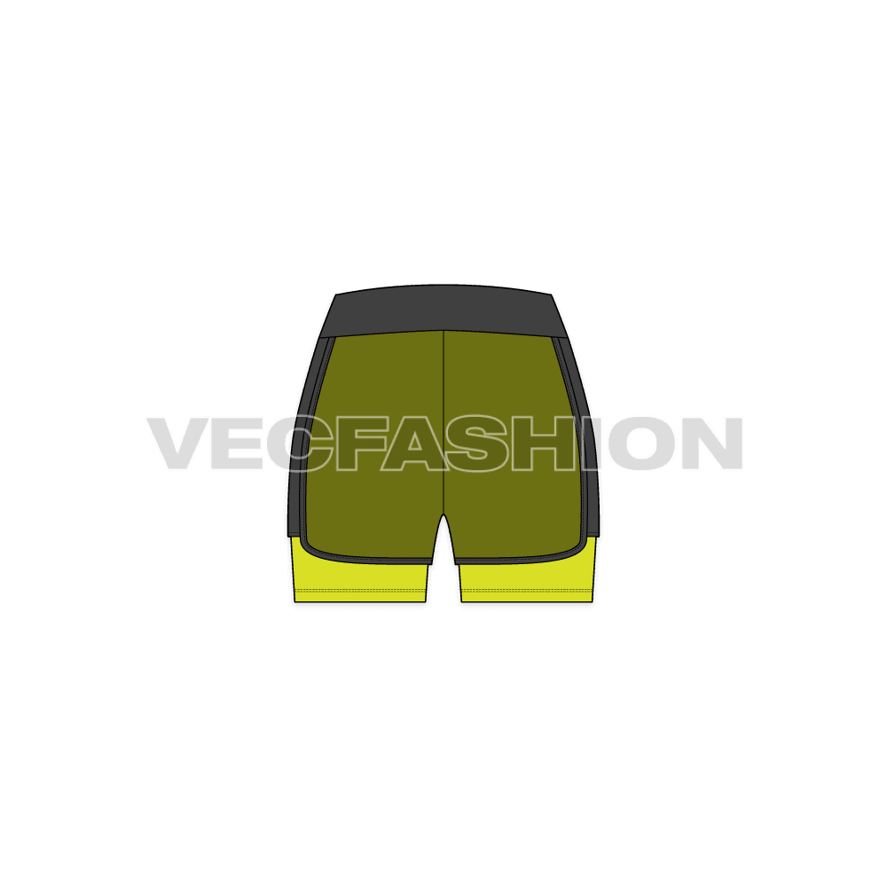 Womens vector gym shorts flat sketch, back view
