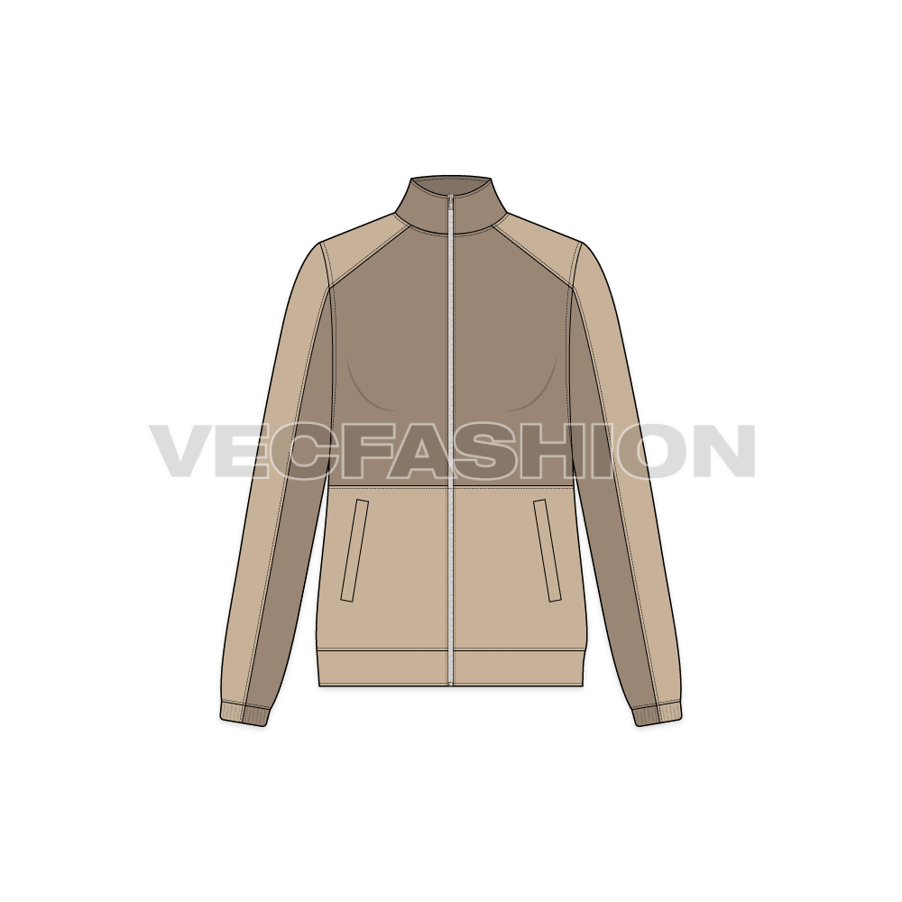 Women's Vector Mock Neck Jacket flat sketch, front view