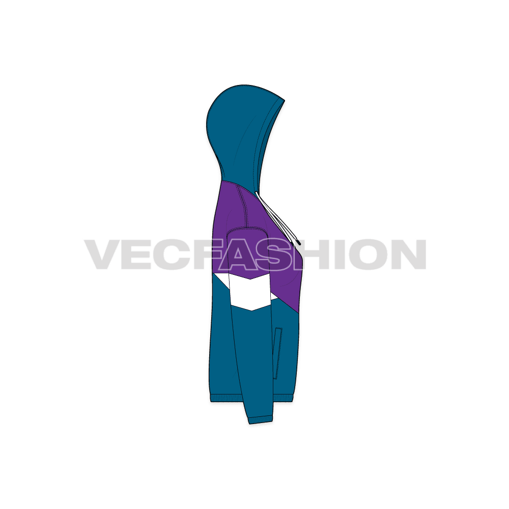Womens vector windbreaker hooded sketch flat sketch, side view