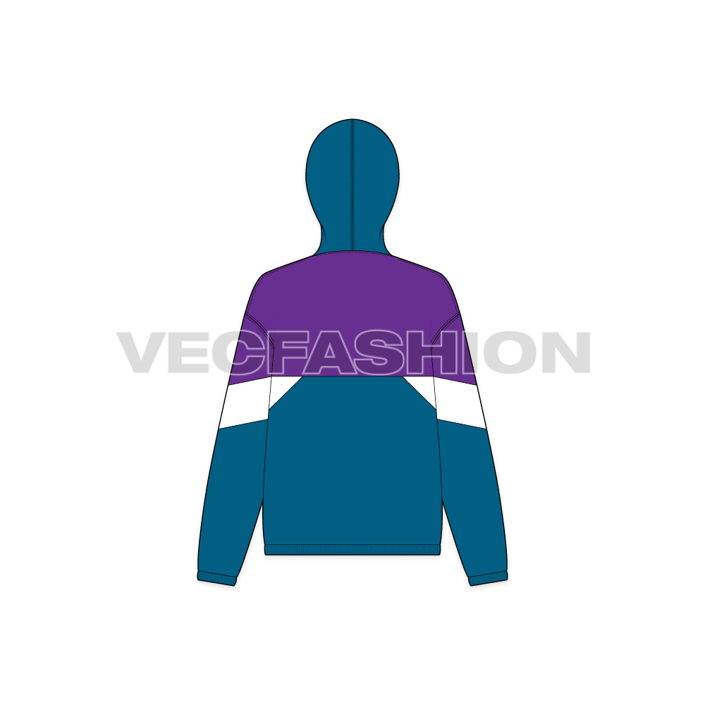 Womens vector windbreaker hooded sketch flat sketch, back view