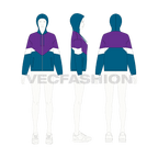Womens vector windbreaker hooded sketch flat sketch, croqui sketch