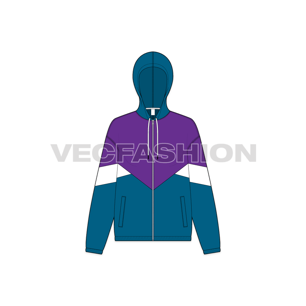 Womens vector windbreaker hooded sketch flat sketch, front view