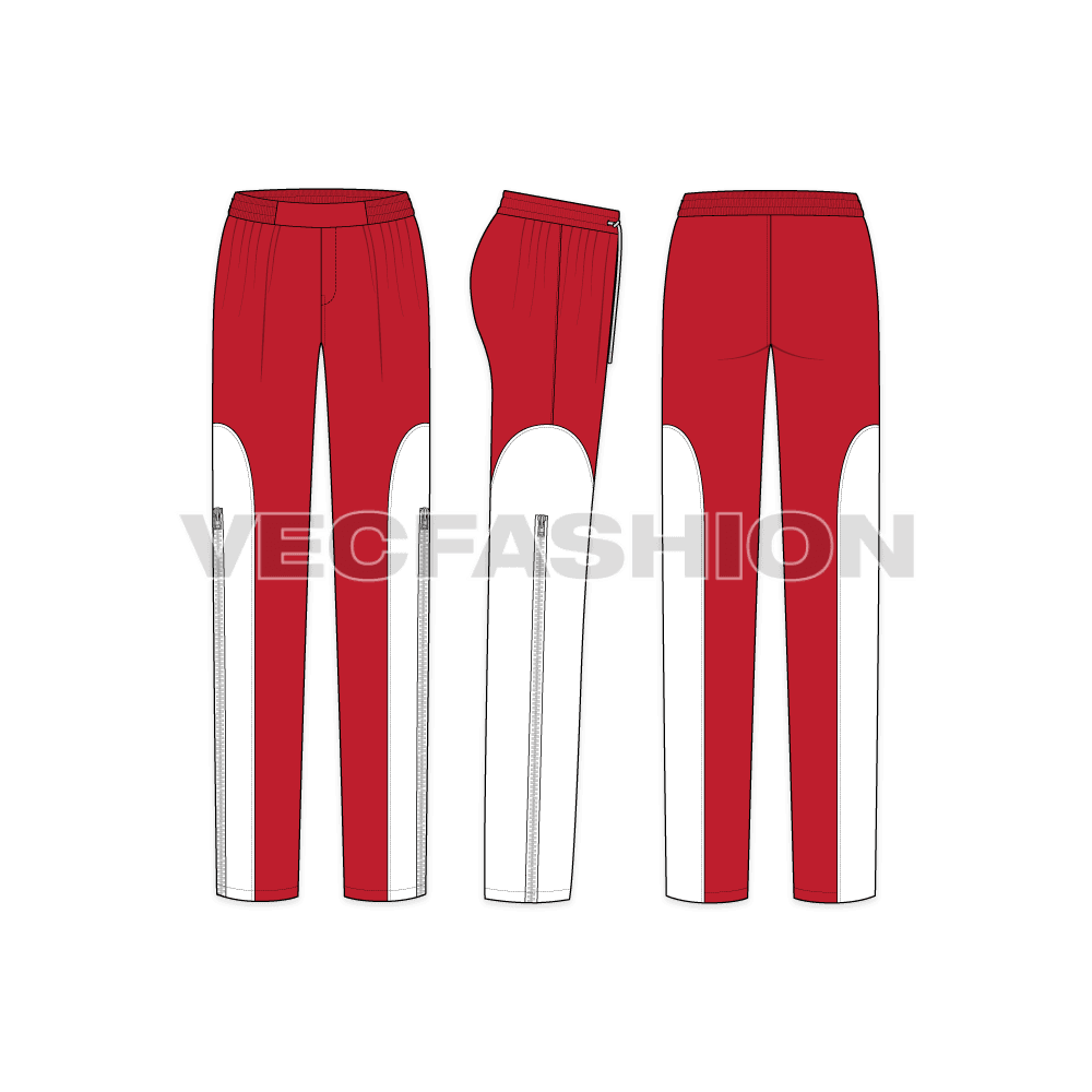A vector template for Women's Waterproof Pants. It has a long zip on the side of the legs and elasticated waistband keeping flat on the front. 