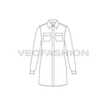 Womens white shirt dress flat sketch, front view